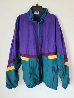 Vintage Cheetah Mervyn’s Colorblock Windbreaker Jacket Womens L 90s